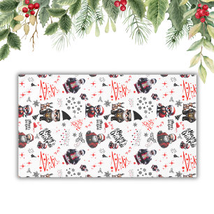 Cute Gangster Santa Merry Christmas on White Tablecloth