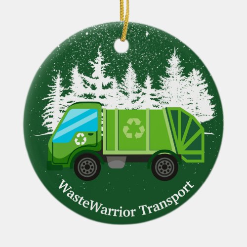 Cute Garbage Truck Green Christmas Ceramic Ornament