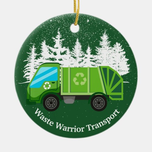 Cute Garbage Truck Green Christmas Ceramic Ornament