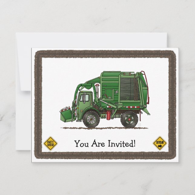 Cute Garbage Truck Trash Truck Invitation (Front)