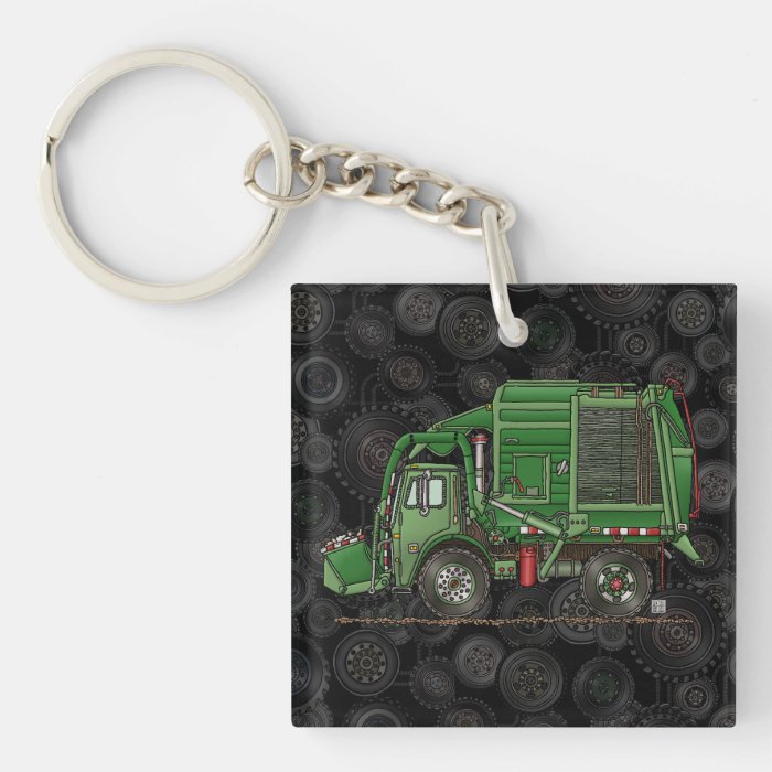 Cute Garbage Truck Trash Truck Square Acrylic Key Chains