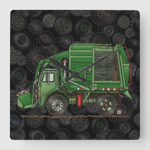 Cute Garbage Truck Trash Truck Square Wall Clock