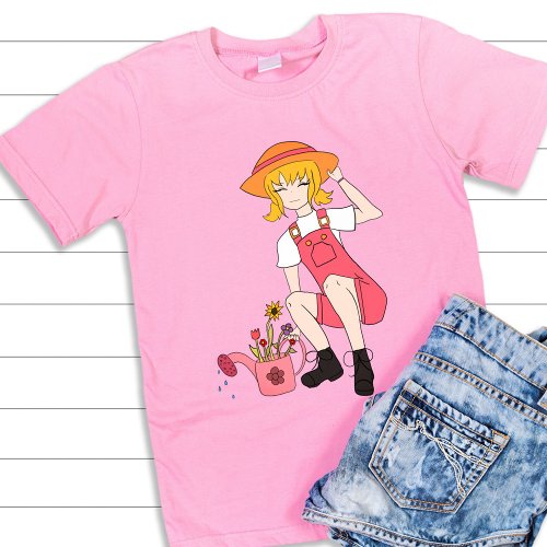 Cute Garden and Flower Girl Blond Hair  T_Shirt