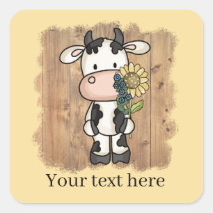 Cute garden cow add text  square sticker