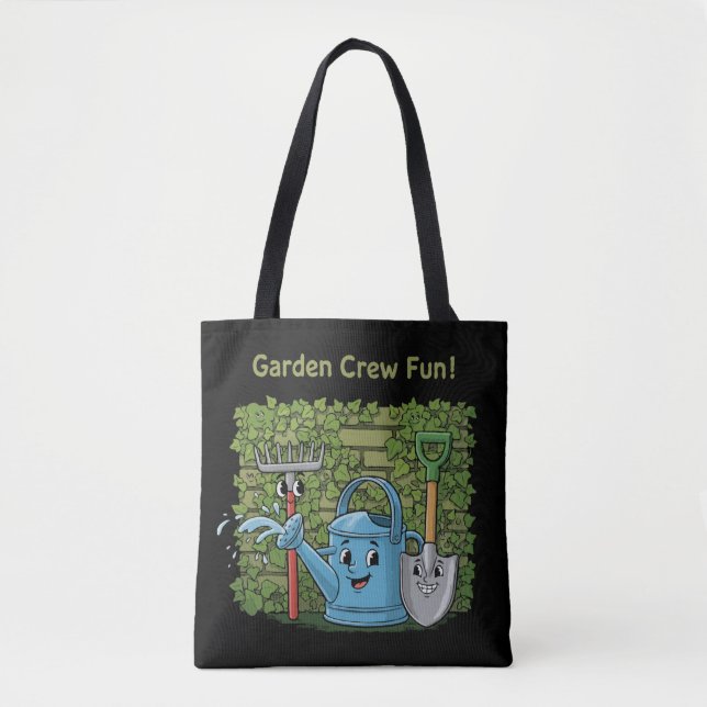 Cute Garden Crew Fun! Cartoon Gardening Tools Tote Bag (Front)
