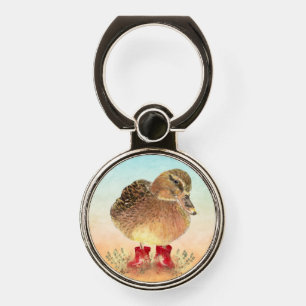 Cute Garden Duck in Red Rubber Boots Wellingtons Phone Ring Stand