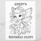 Cute garden fairy birthday coloring activity  (Front)