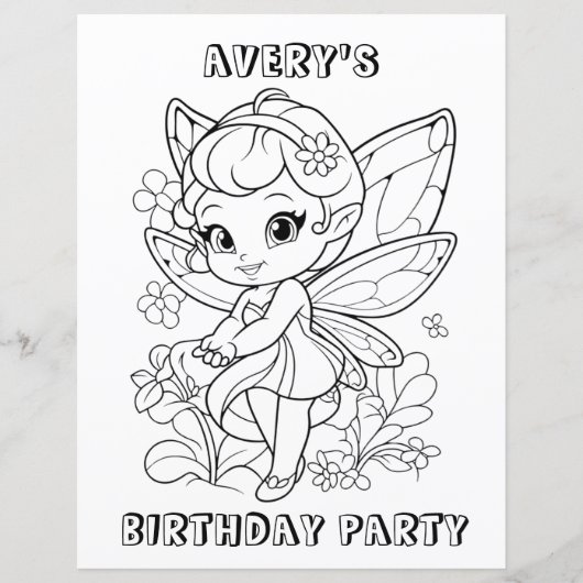 Cute garden fairy birthday coloring activity  (Front)