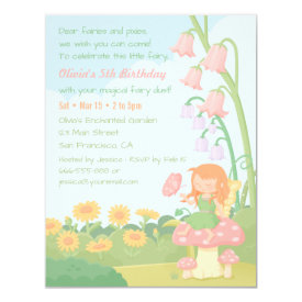 Cute Garden Fairy Girl Birthday Party Invitations