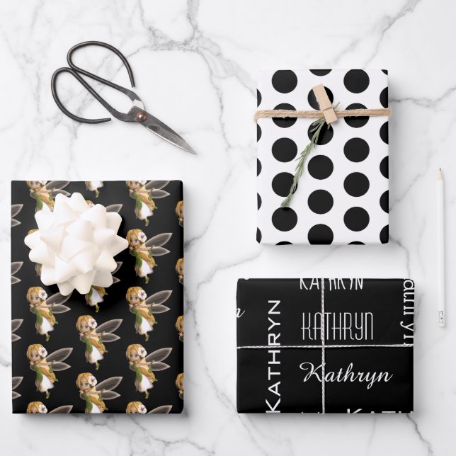 Cute Garden Fairy Wrapping Paper Sheets (Front)