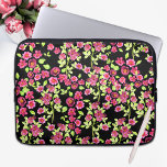Cute Garden Flowers Pink Green on Black Background Laptop Sleeve<br><div class="desc">Cute Garden Flowers Pink Green on Black Background laptop sleeve.</div>