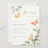 Cute Garden Foliage Butterflies Baby Shower Invitation