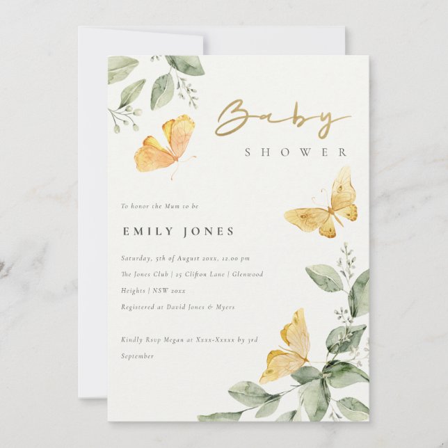 Cute Garden Foliage Butterflies Baby Shower Invitation (Front)