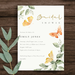 Cute Garden Foliage Butterflies Bridal Shower Invitation