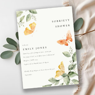 Cute Garden Foliage Butterflies Sobriety Shower Invitation