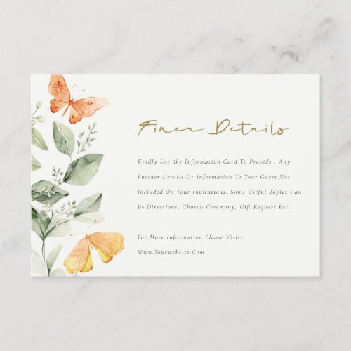 Cute Garden Foliage Butterflies Wedding Details Enclosure Card
