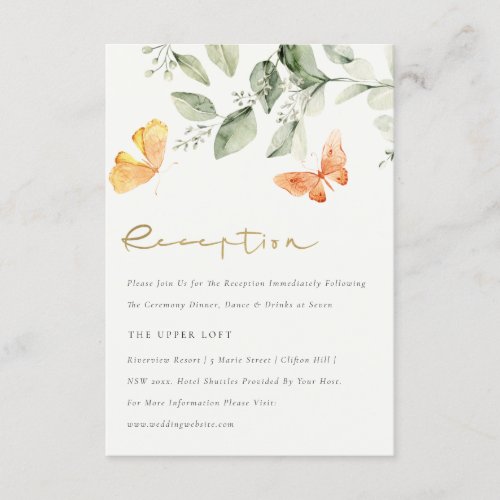 Cute Garden Foliage Butterflies Wedding Reception Enclosure Card