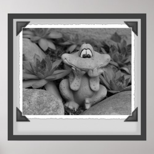 Cute Garden Frog Black And White Print