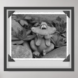 Cute Garden Frog Black And White Snapshot Poster
