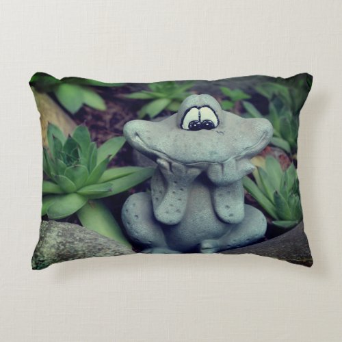 Cute Garden Frog Succulent Garden Accent Pillow