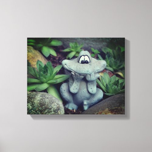 Cute Garden Frog Succulent Garden  Canvas Print