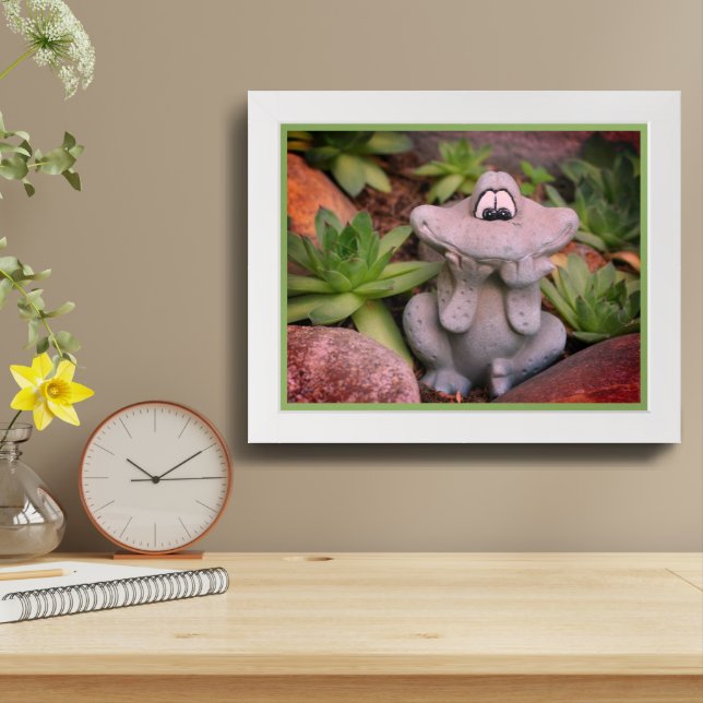 Cute Garden Frog Succulent Garden Framed Art (Table Top)