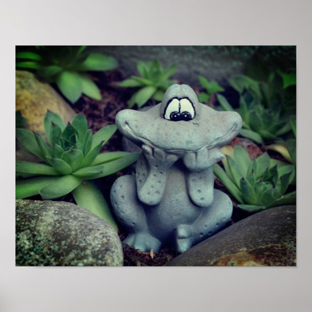 Cute Garden Frog Succulent Garden  Poster (Front)