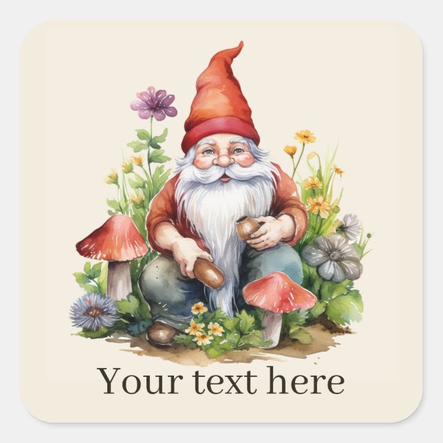 Cute Garden gnome add text  Square Sticker (Front)