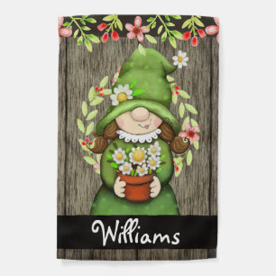 Cute Garden Gnome Custom Family Name Flag