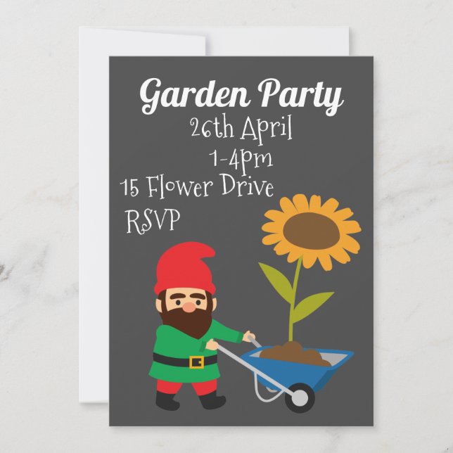 Cute garden gnome Garden party function Invitation (Front)