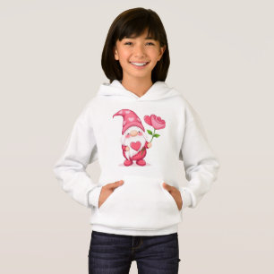 Cute Garden Gnome Girls Hoodie - Whimsical Flower 