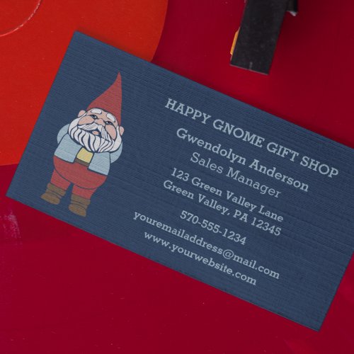 Cute Garden Gnome Navy Blue Custom Business Card