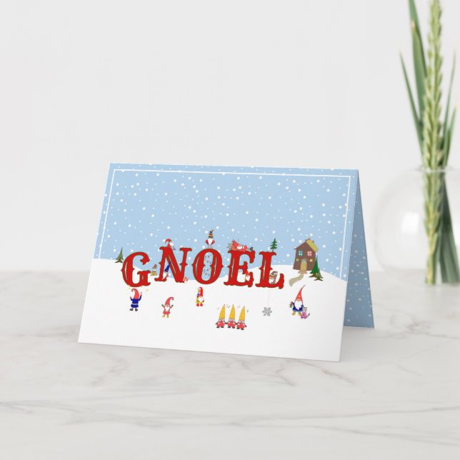 Cute Garden Gnome Noel Christmas Family Photo Holiday Card (Front)