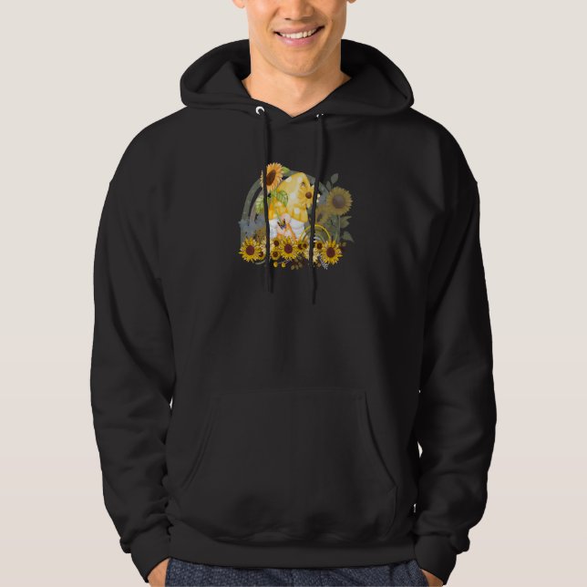 Cute Garden Gnome Sunflower Rainbow Women's Summer Hoodie (Front)