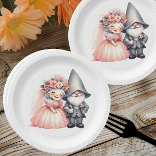 Cute Garden Gnome Woodland Orange Wedding Paper Plates
