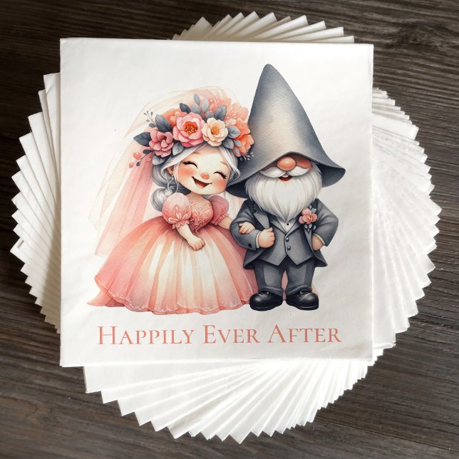 Cute Garden Gnome Woodland Summer Wedding Napkins (Creator Uploaded)