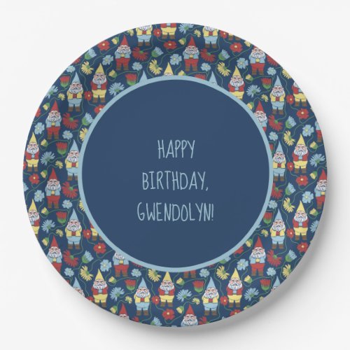 Cute Garden Gnomes and Flowers Personalized Paper Plates