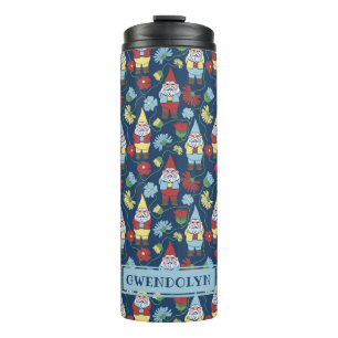 Cute Garden Gnomes and Flowers Personalized Thermal Tumbler