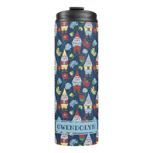 Cute Garden Gnomes and Flowers Personalized Thermal Tumbler