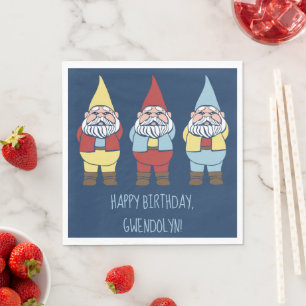 Cute Garden Gnomes Custom Message Party Napkins