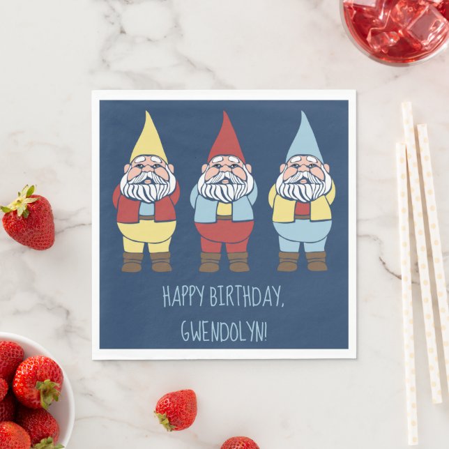 Cute Garden Gnomes Custom Message Party Napkins (Insitu)