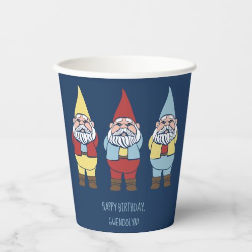 Cute Garden Gnomes Custom Message Party Paper Cups
