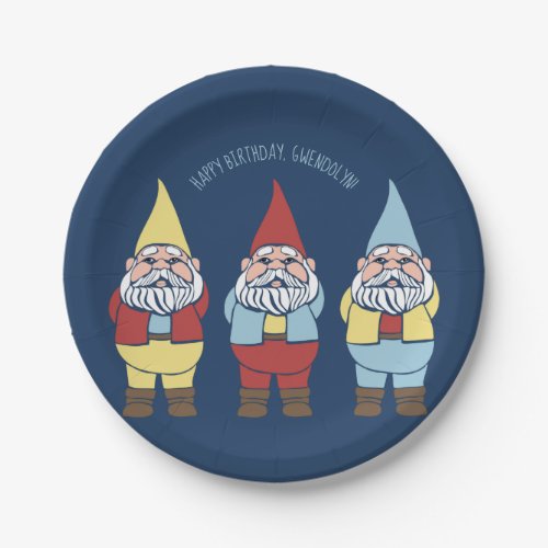 Cute Garden Gnomes Custom Message Party Paper Plates