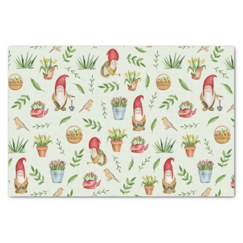 Cute Garden Gnomes Flowers and Birds   Tissue Paper