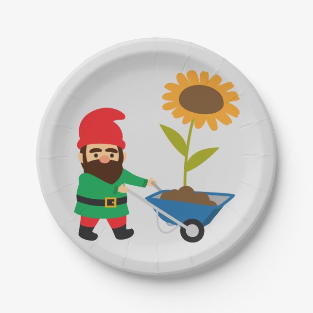 Cute garden gnomes fun paper plates (Front)