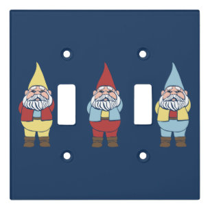 Cute Garden Gnomes Illustration Navy Blue Light Switch Cover