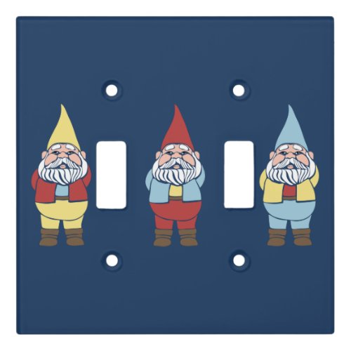 Cute Garden Gnomes Illustration Navy Blue Light Switch Cover