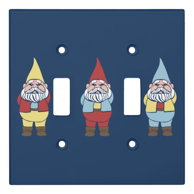 Cute Garden Gnomes Illustration Navy Blue Light Switch Cover (Front)