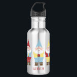 Cute Garden Gnomes Personalized Stainless Steel Water Bottle<br><div class="desc">Create a cute personalized gift for with a touch of whimsy. This water bottle features illustrations of garden gnomes with white beards and pointy hats. Beneath the graphic is a spot to add a name or other text in red lettering.</div>