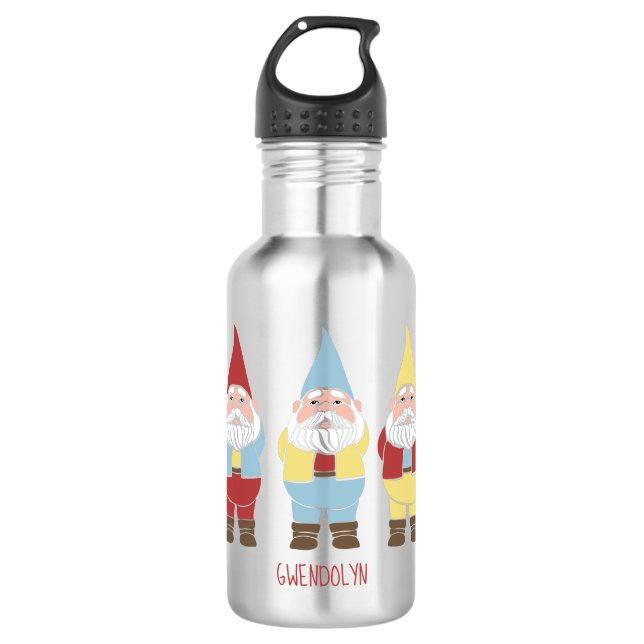 Cute Garden Gnomes Personalized Stainless Steel Water Bottle (Front)